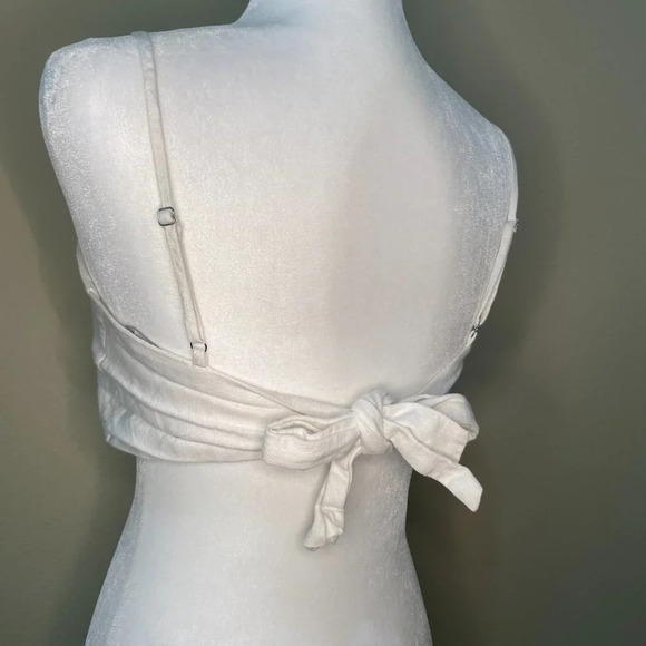 FOREVER 21 Linen Look Crop Top Tie Back Button Front - size small - Picture 3 of 4